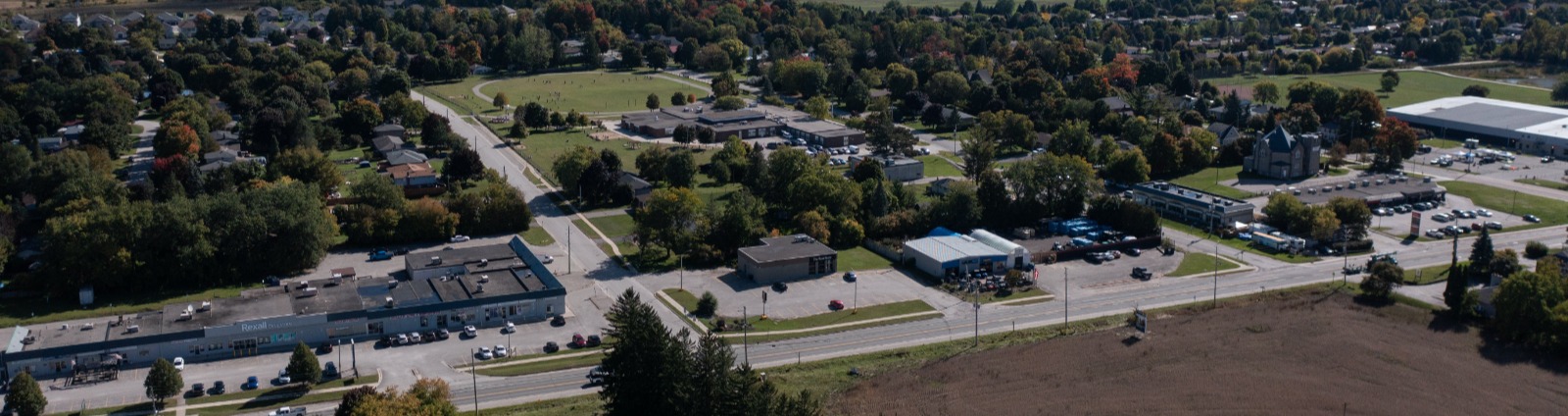 Aerial view of businesses along Yonge Street