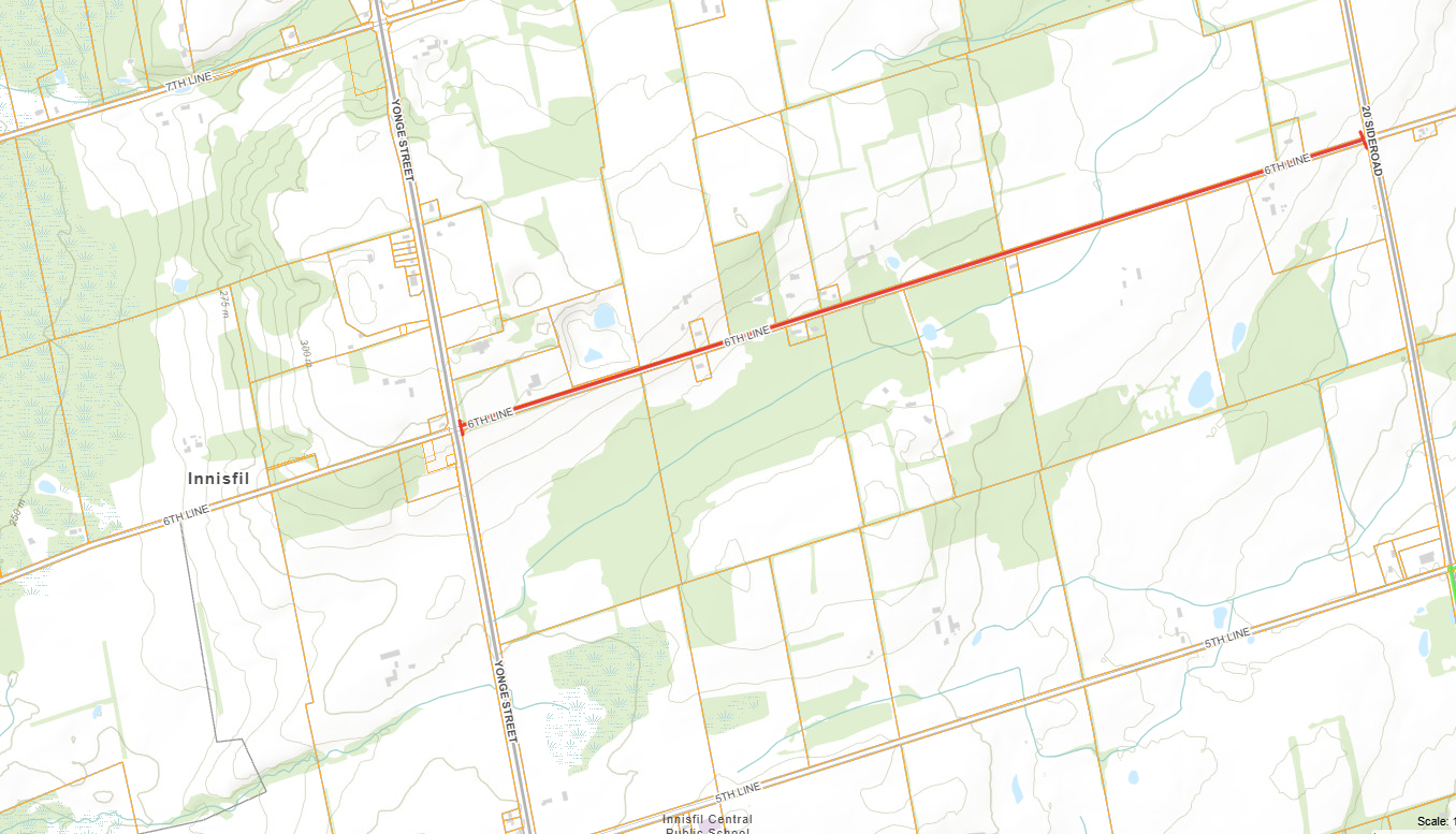 Road closure map of 6th Line from Yonge to 20th