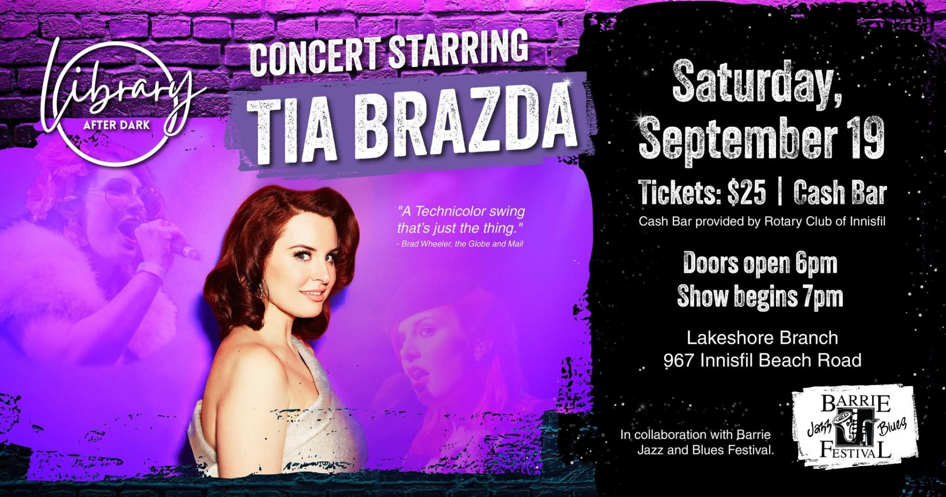 Concert with Tia Brazda on September 19 at 7 pm