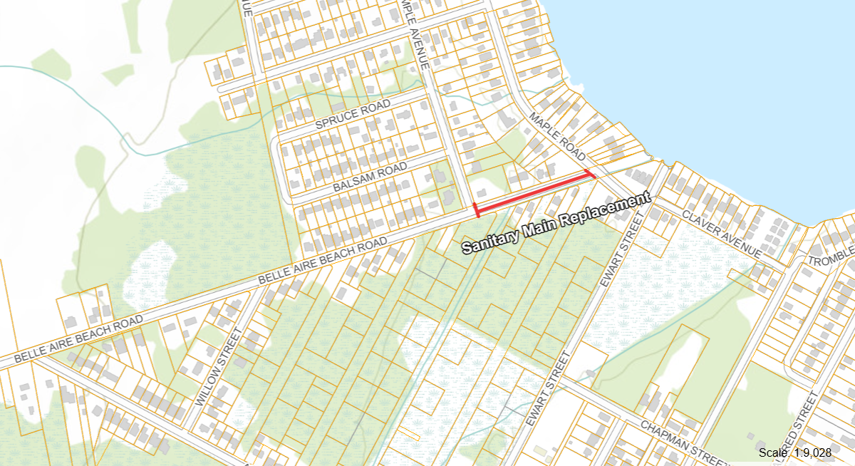 Location of the road closure for the sanitary main replacement