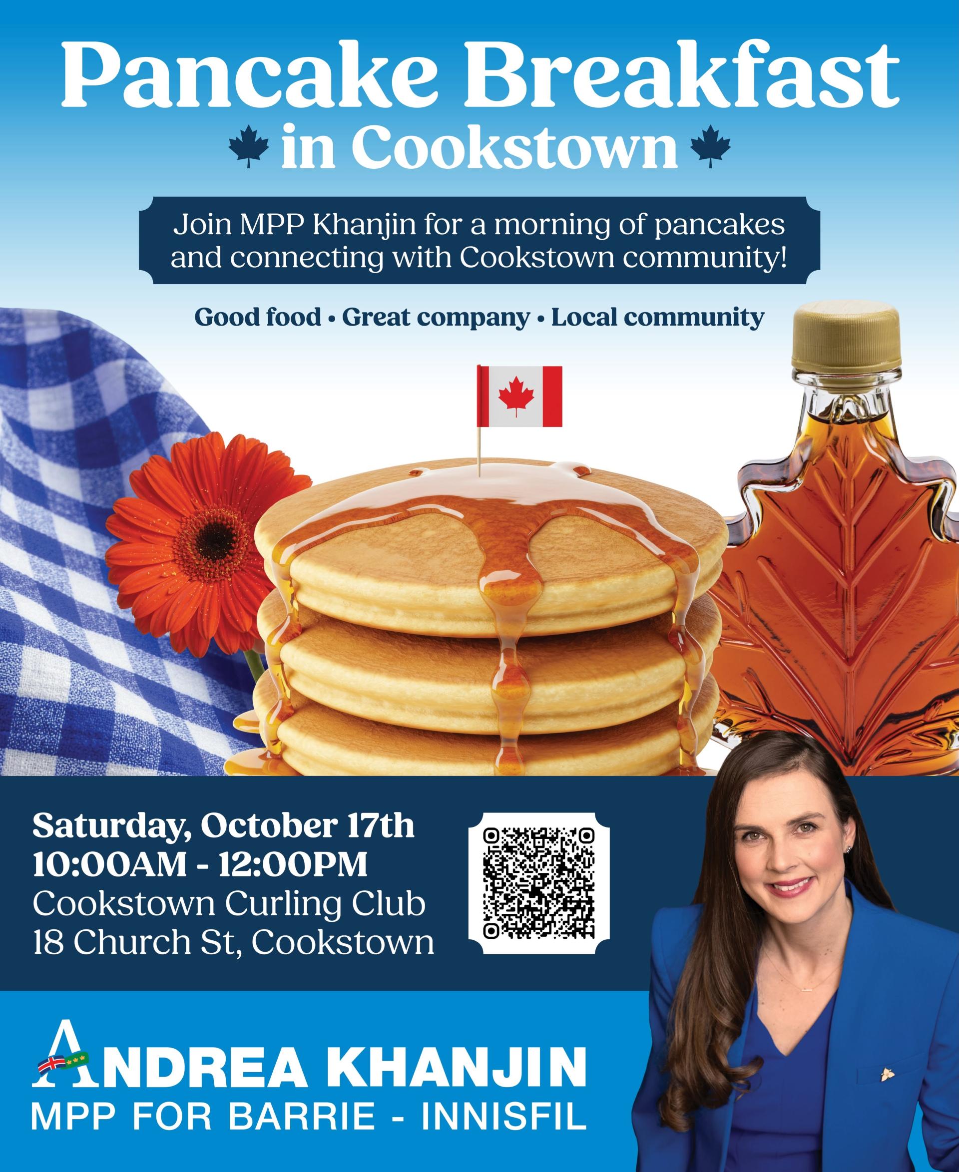 Cookstown Breakfast with MPP Khanjin on October 17 at 10 am