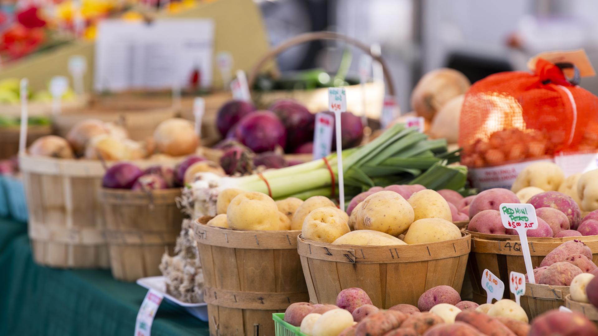 Fresh produce stand at a local farmers market