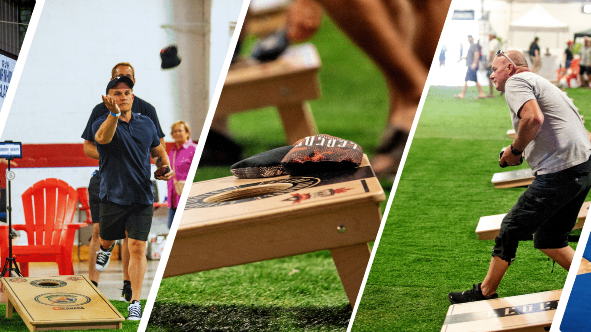 Montage of people playing cornhole at RVH event