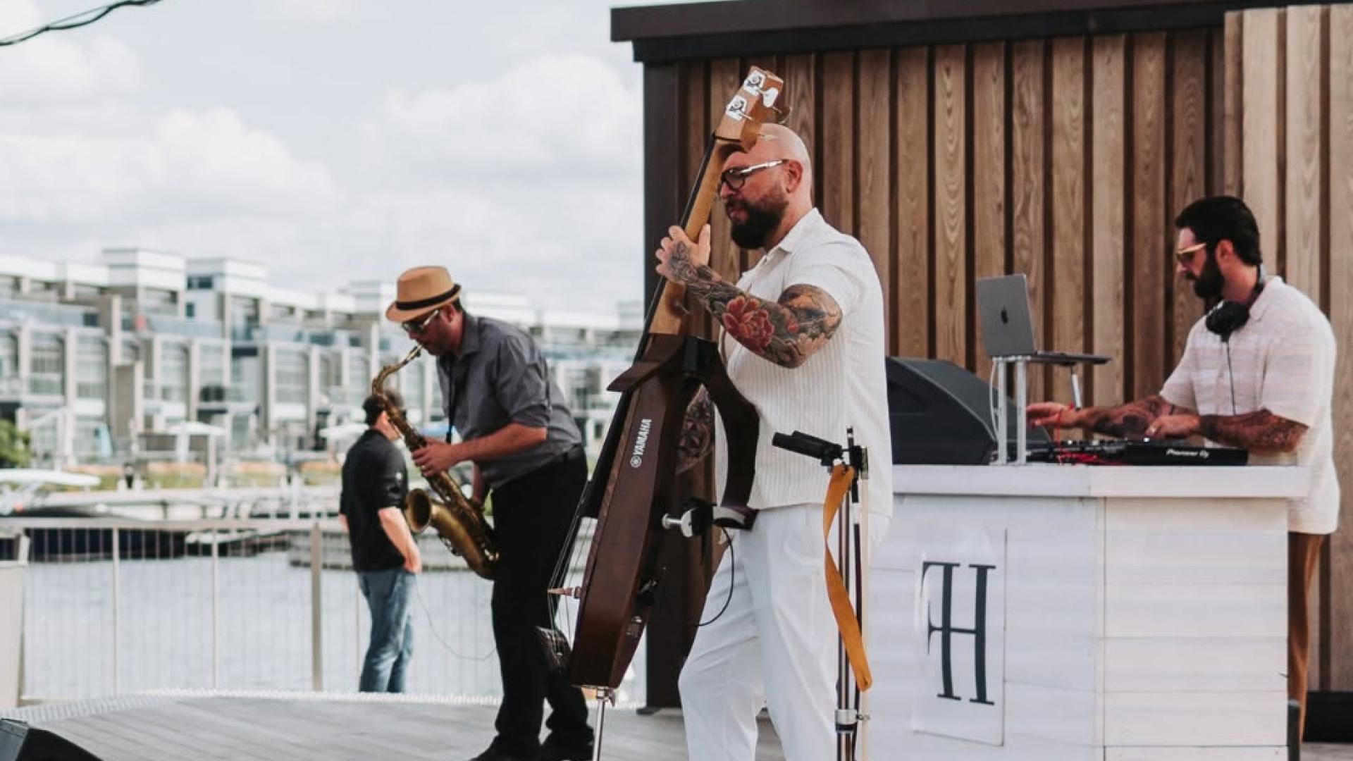 Jazz musicians performing outdoors at Friday Harbour