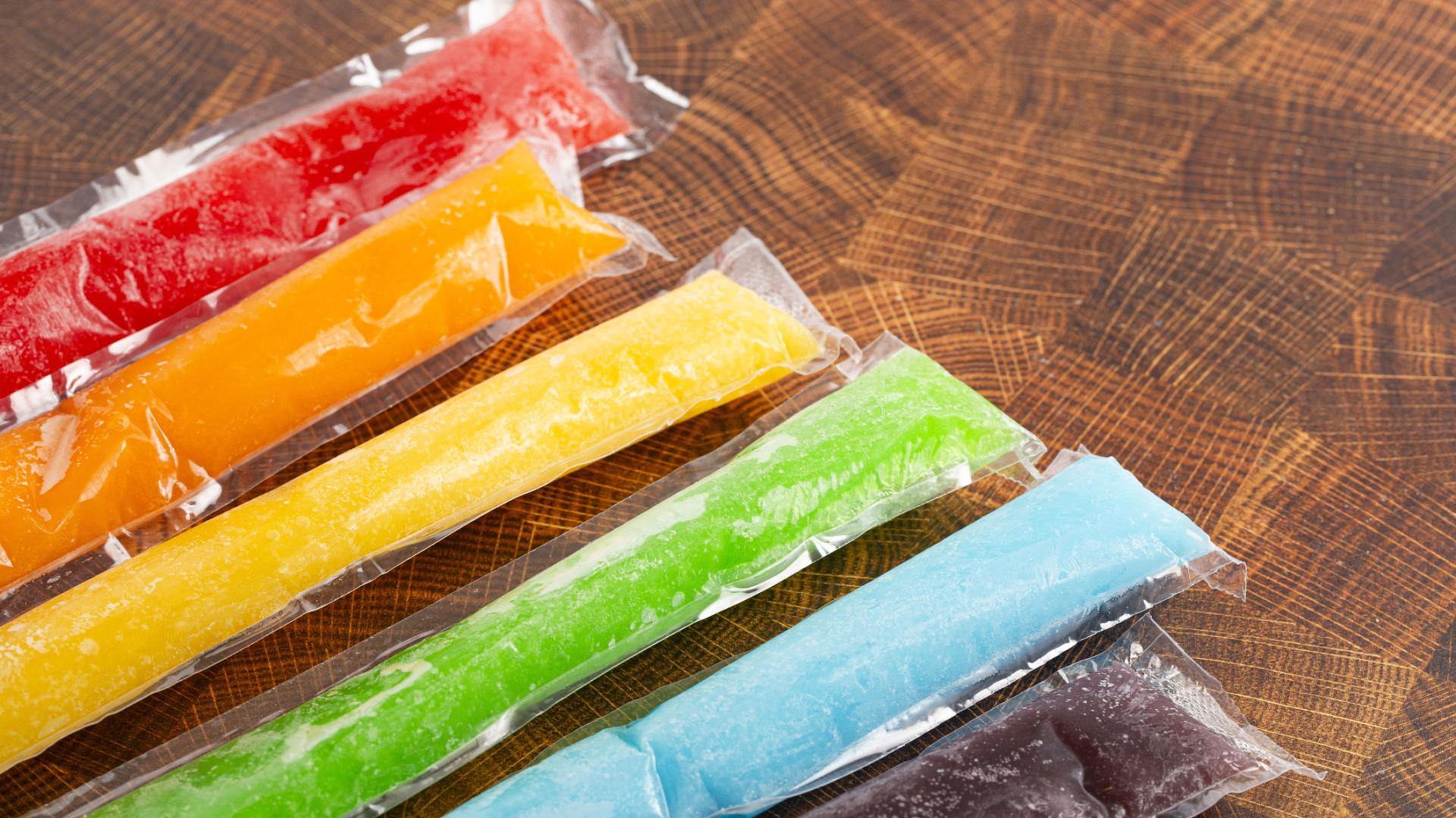 Different flavoured freezies on a table