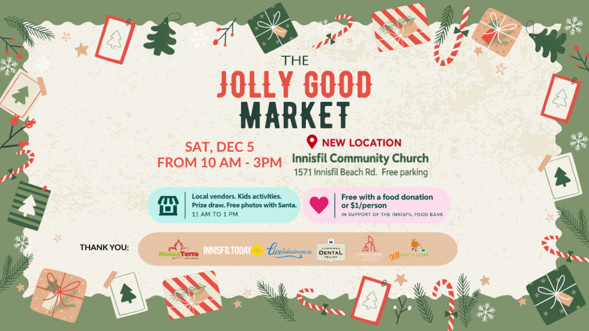 Jolly Good Market at the Innisfil Community Church on December 5 from 10 am to 3 pm