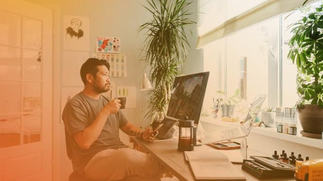 man working from home