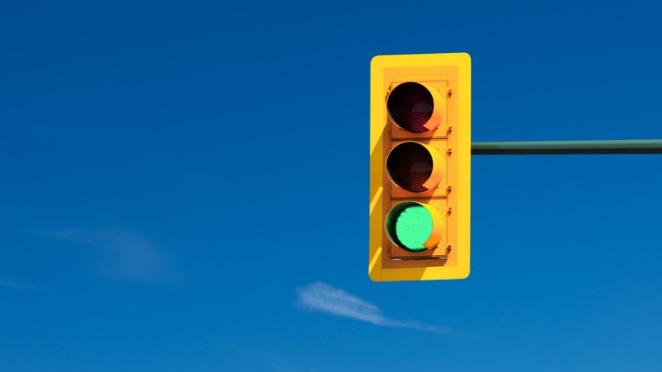 Streetlight showing a green light