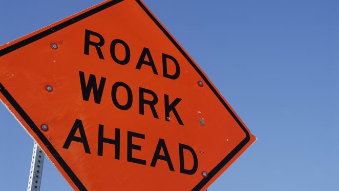 "Road work ahead" road sign