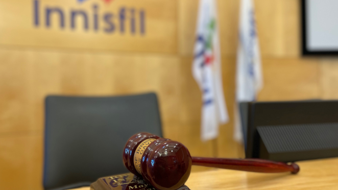 Gavel on Council table in Town chambers