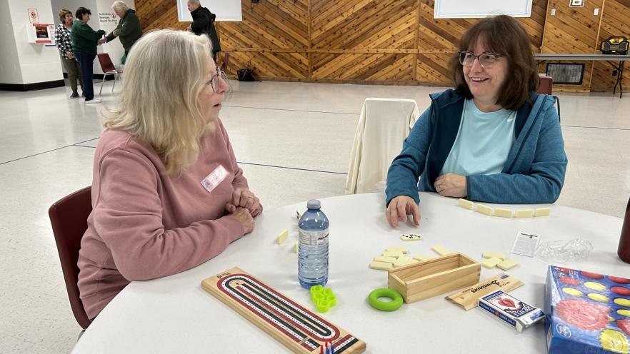 Two women playing table top games