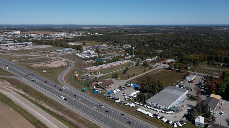 Arial view of the Innisfil Beach Road exit from Highway 400 northbound
