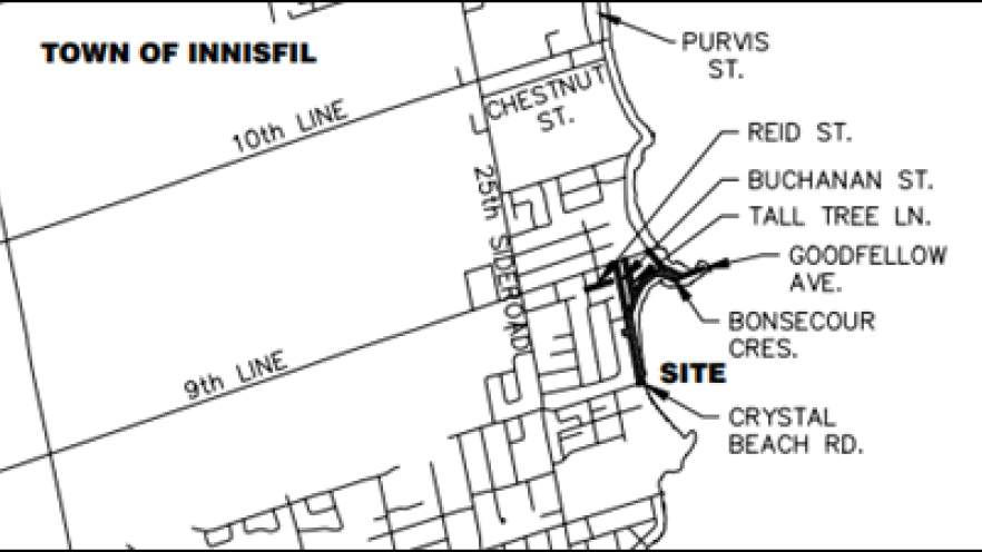 Map of various roads in the drainage improvement project