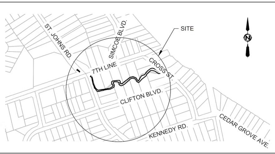Illustrated map of Banks Creek south of 7th Line