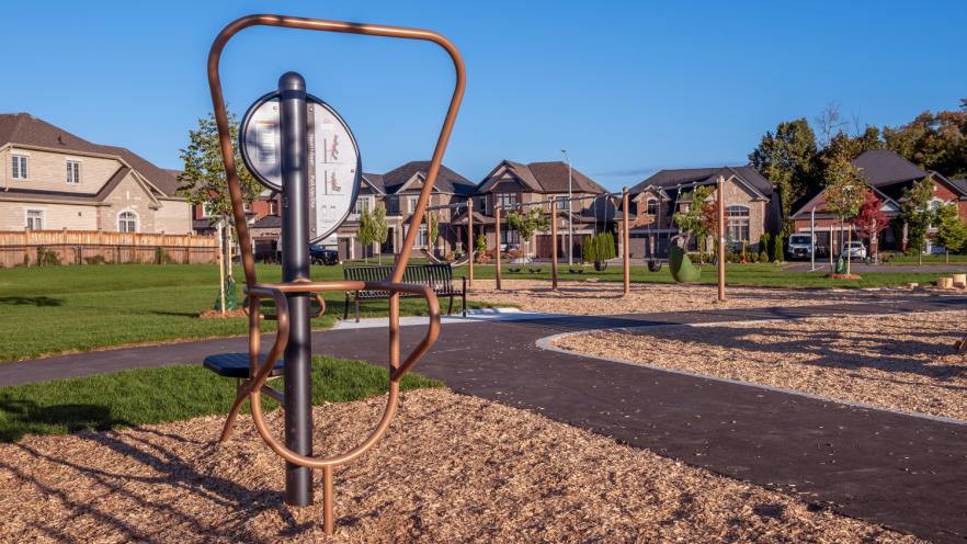Outdoor fitness equipment at new park