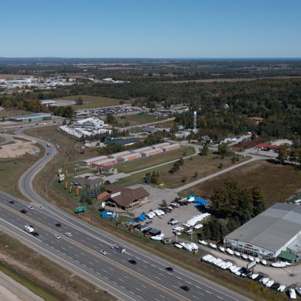 Arial view of the Innisfil Beach Road exit from Highway 400 northbound