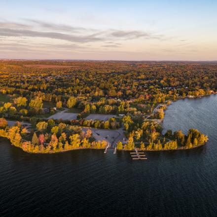 Aerial view of the Innisfil Beach Park in the fall
