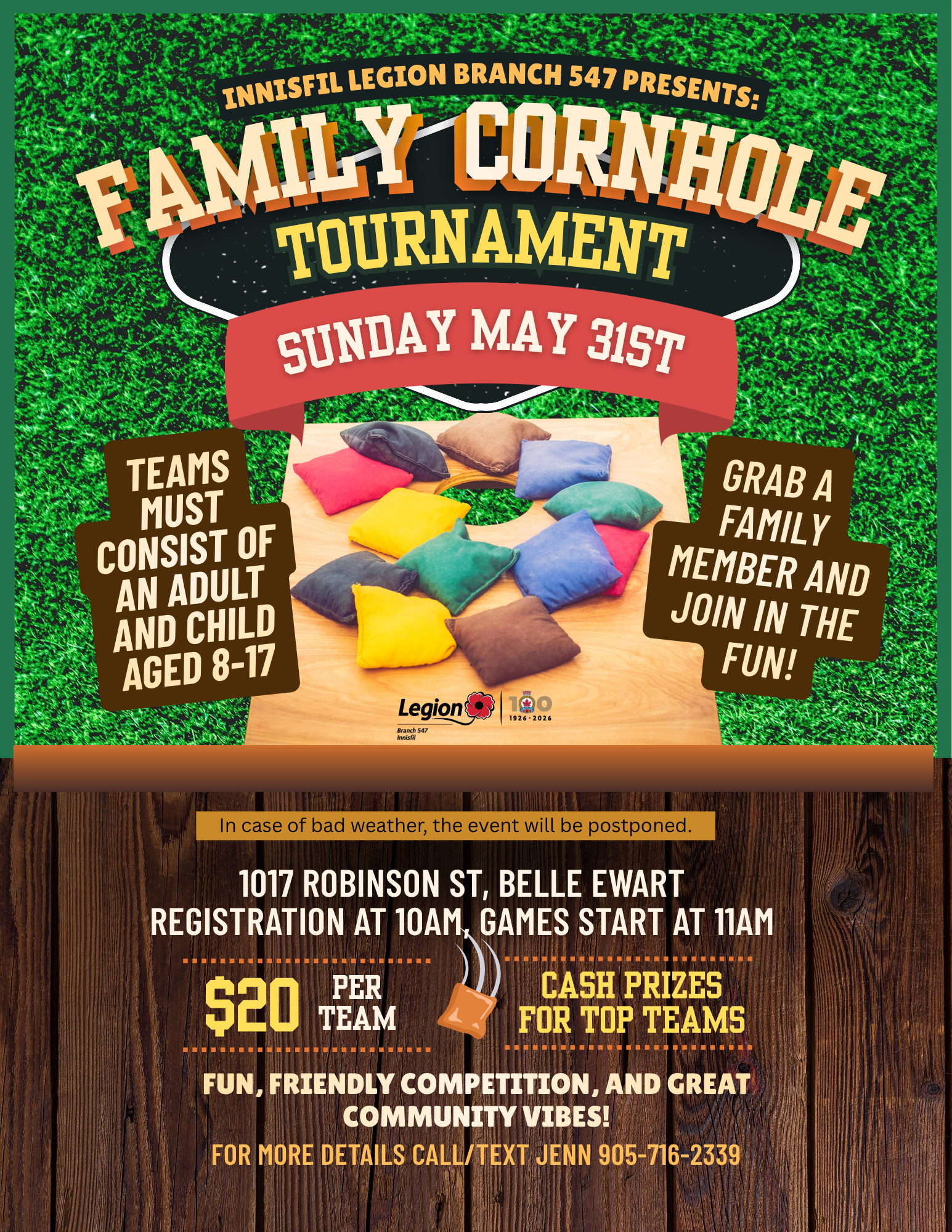 Flyer advertisement of Family Cornhole Tournament