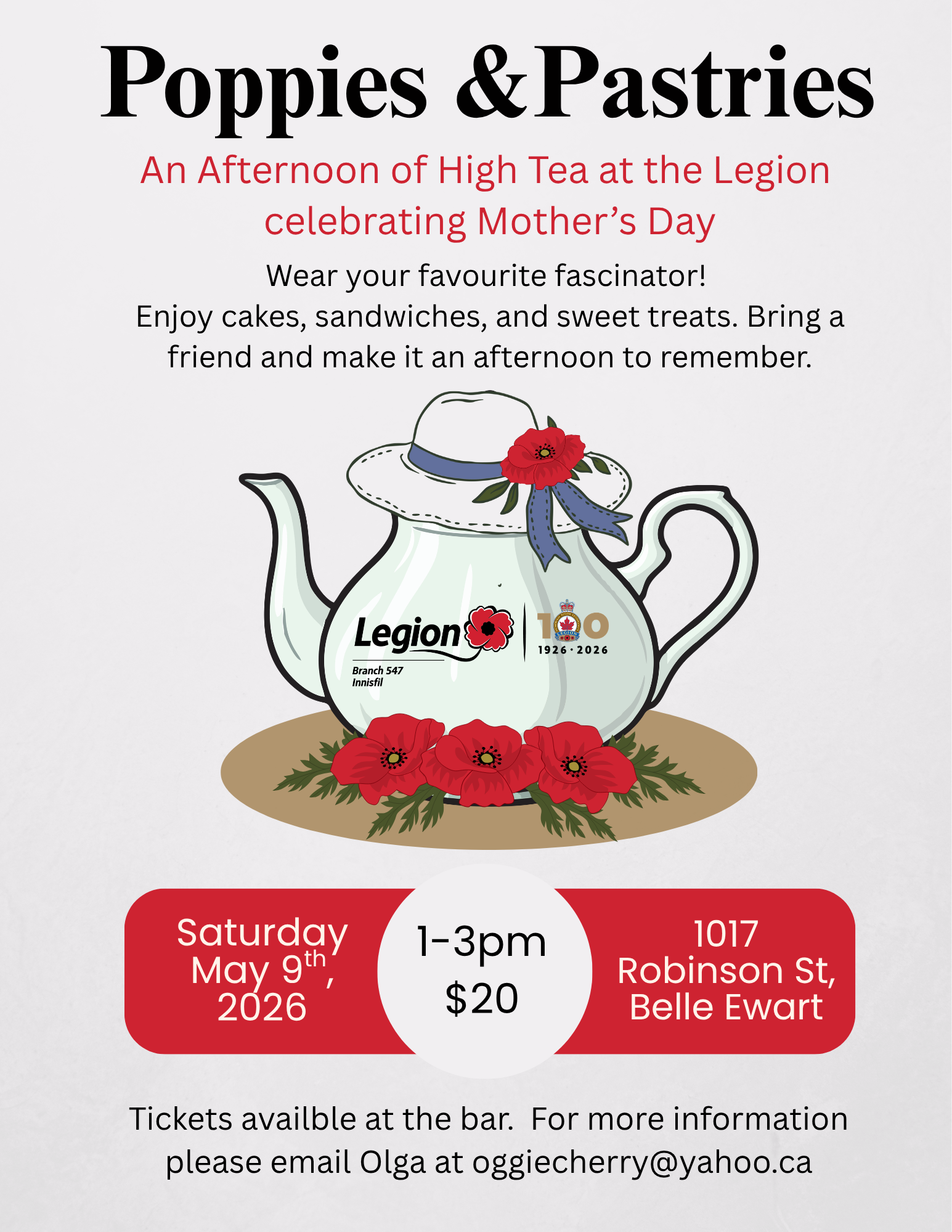 Event flyer for Poppies and Pastries