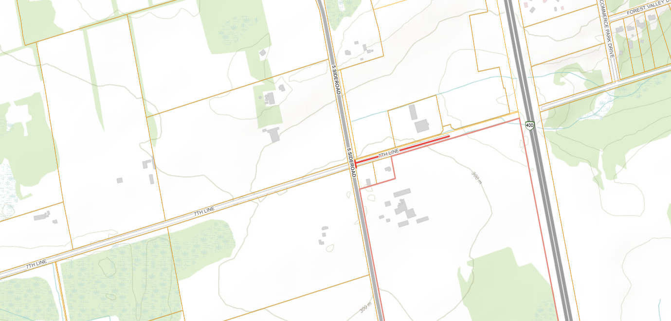 Road closure map showing 7th Line from 5th Sideroad to the dead end