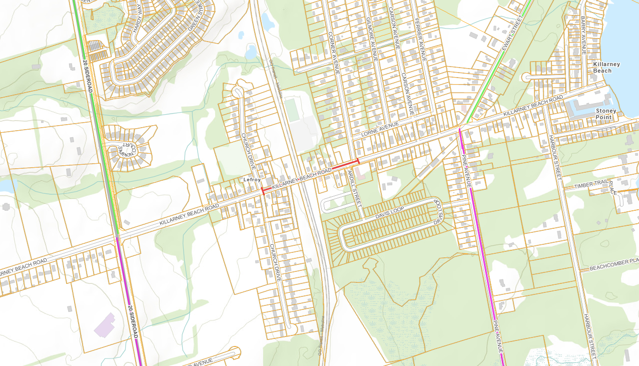 Map of closure along Killarney Beach Road