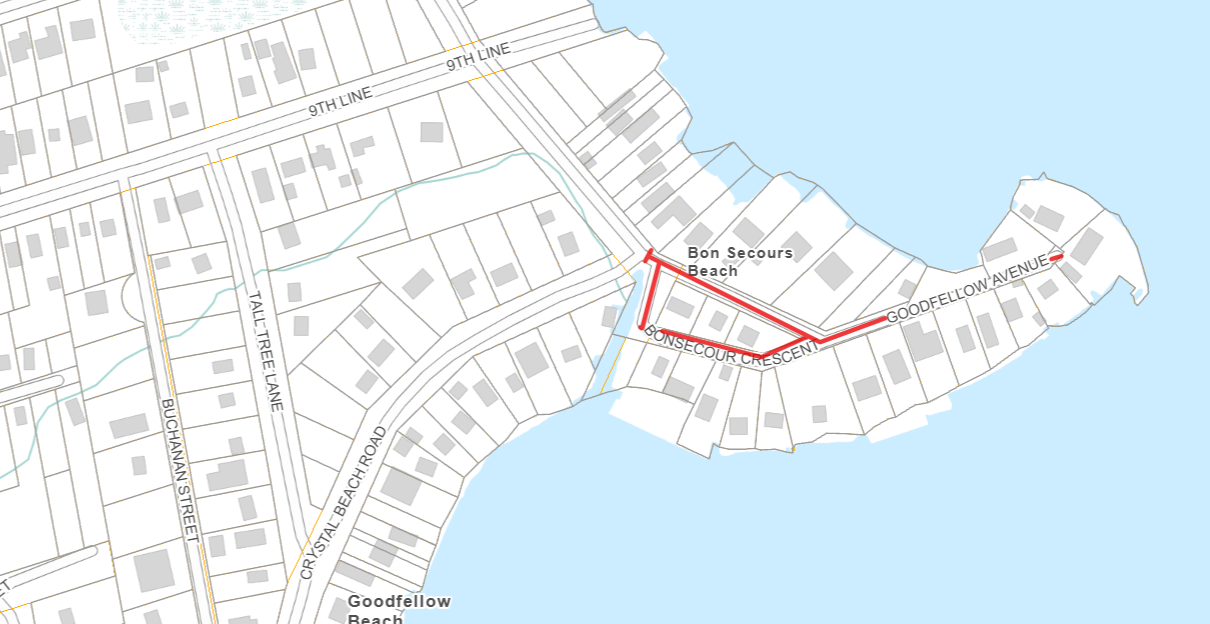 Map of identified the closed sections of road