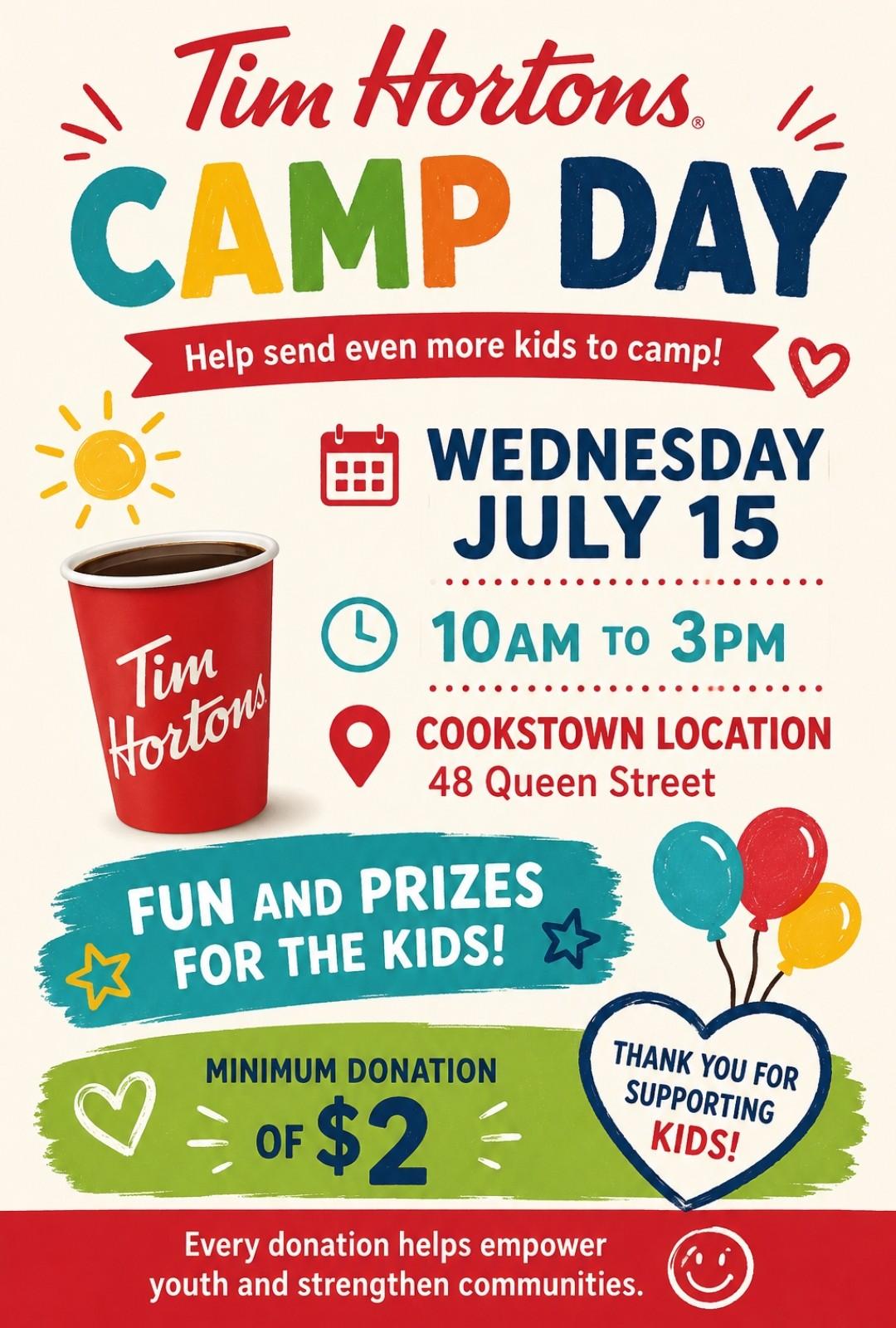 Tim Hortons Camp Day on July 13