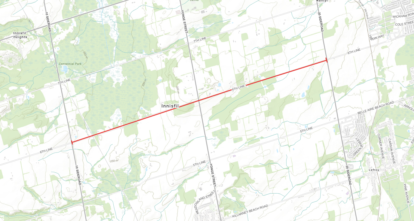 Road closure map of 6th Line from 10th Sideroad to 20th Sideroad