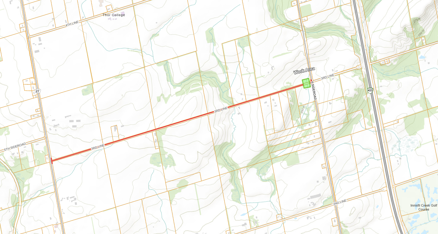 Road closure map showing 3rd Line from 5th Sideroad to CR 27