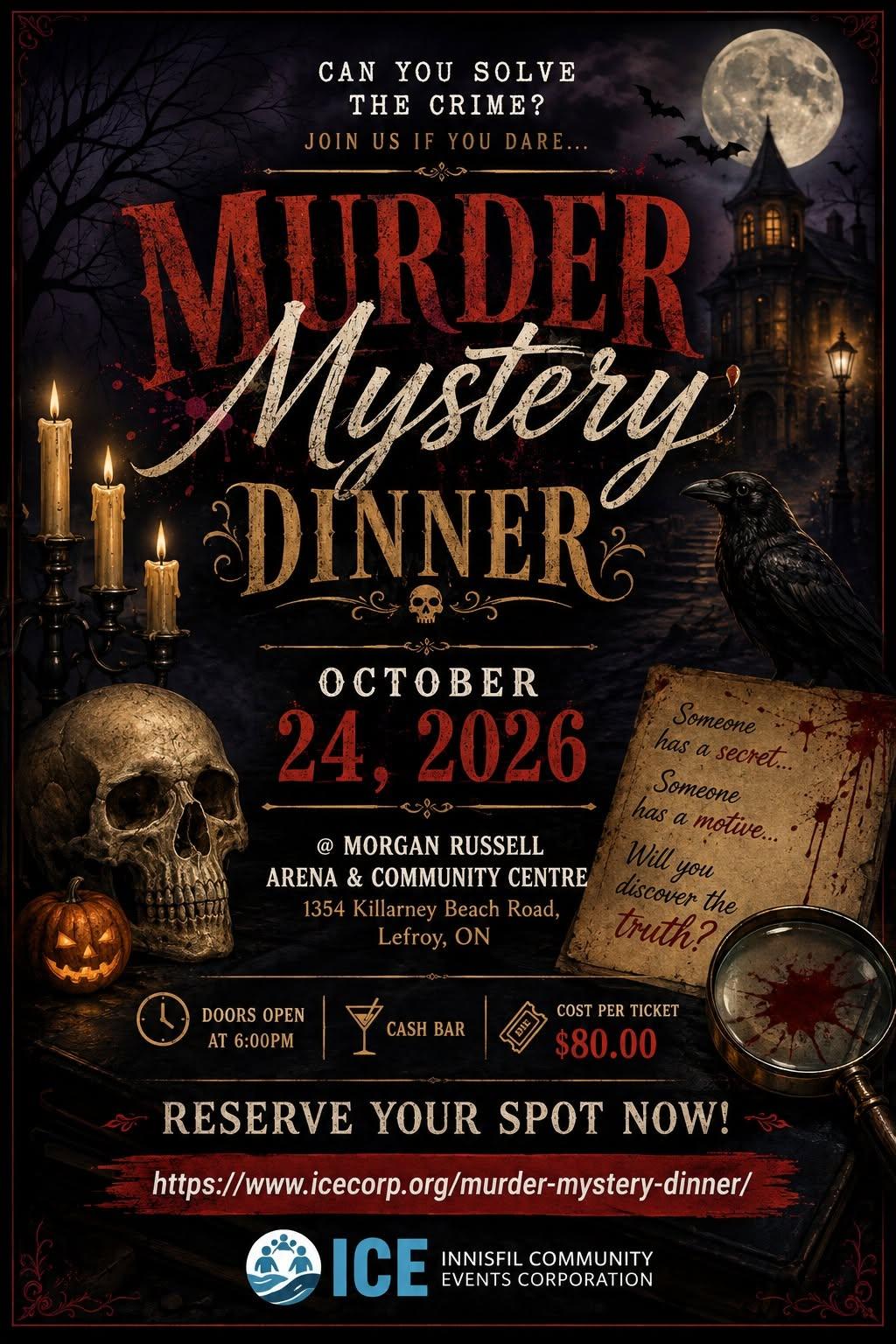 Murder Mystery Dinner on October 24 at Morgan Russell Arena