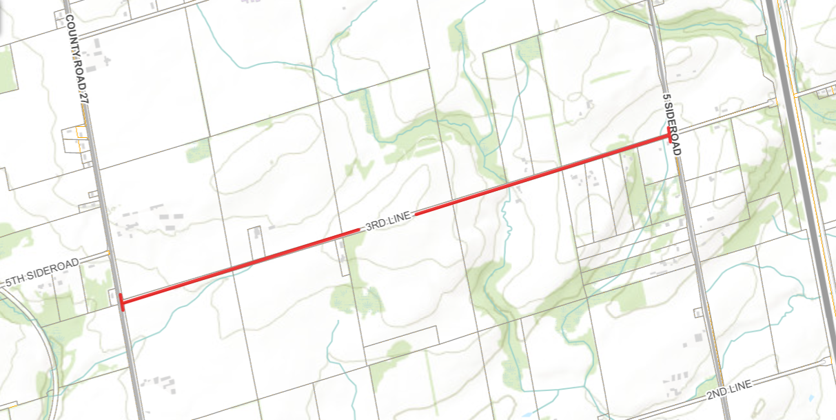 Map of 3rd Line road closure area