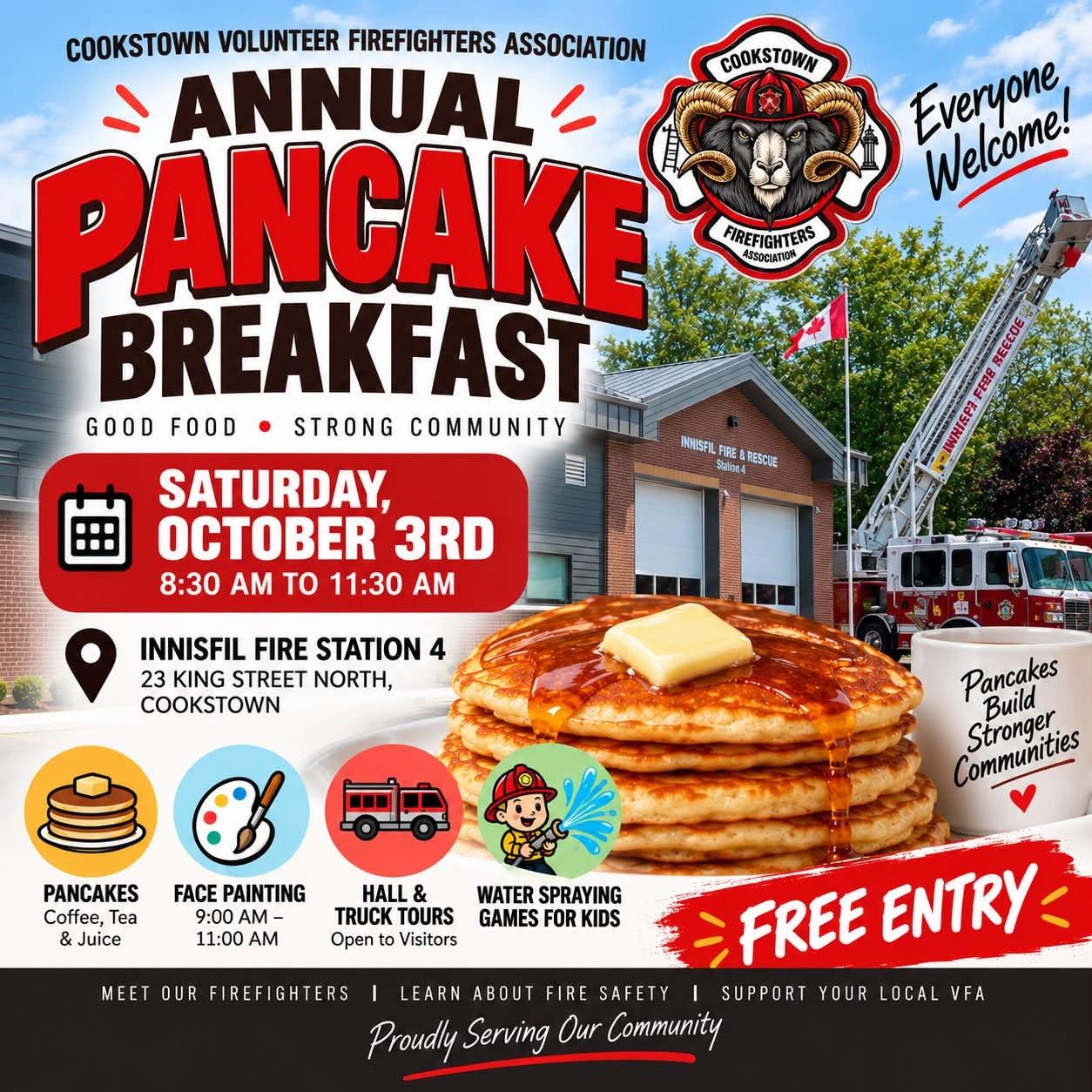 Cookstown Pancake Breakfast at Station 4 October 3 at 8:30 am