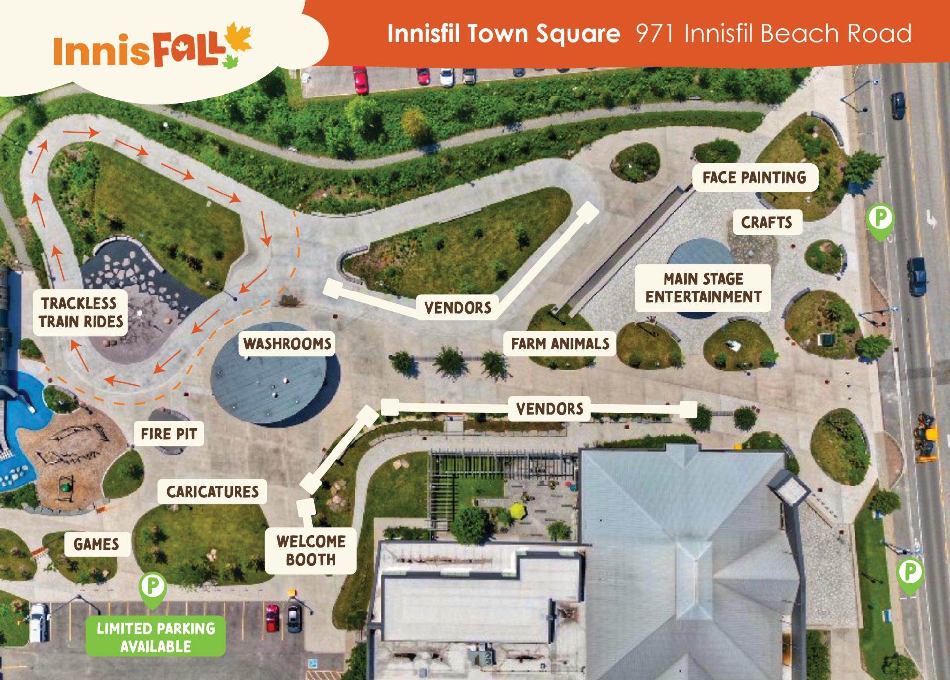Site plan for InnisFALL showing activities and where to park