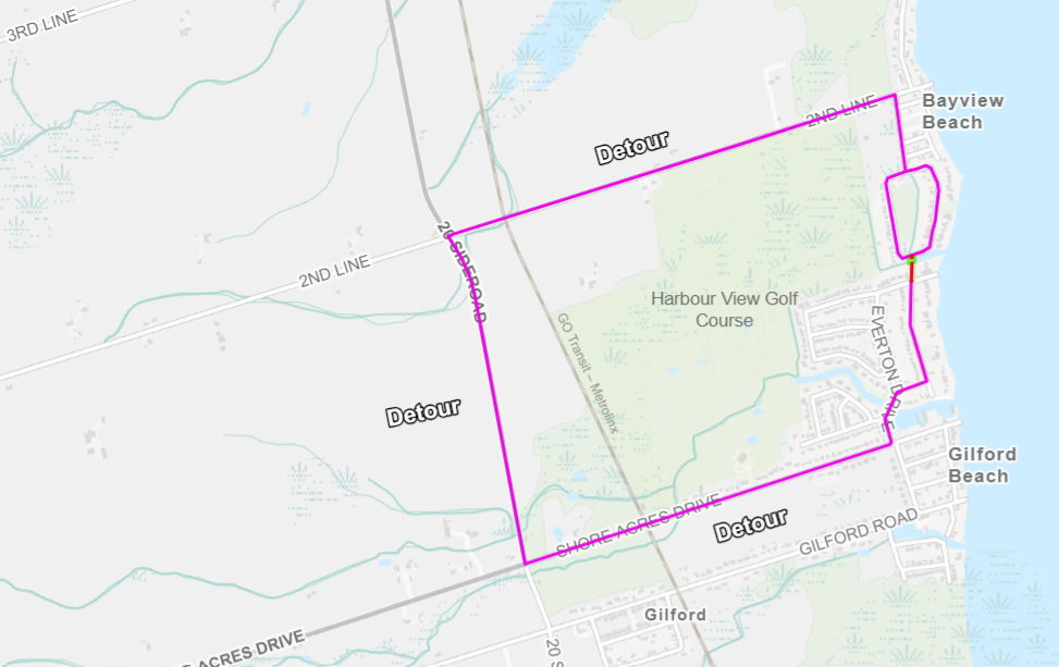 Map of detour routes