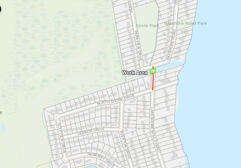 Map of work area along Lakeshore Boulevard